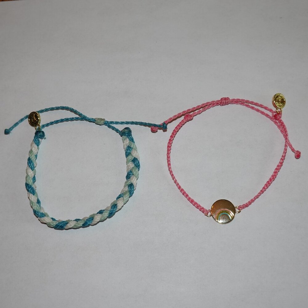Set of 2 Pura Vida Bracelets - Pink Rainbow Bracelet & Aqua Teal Braid Bracelet